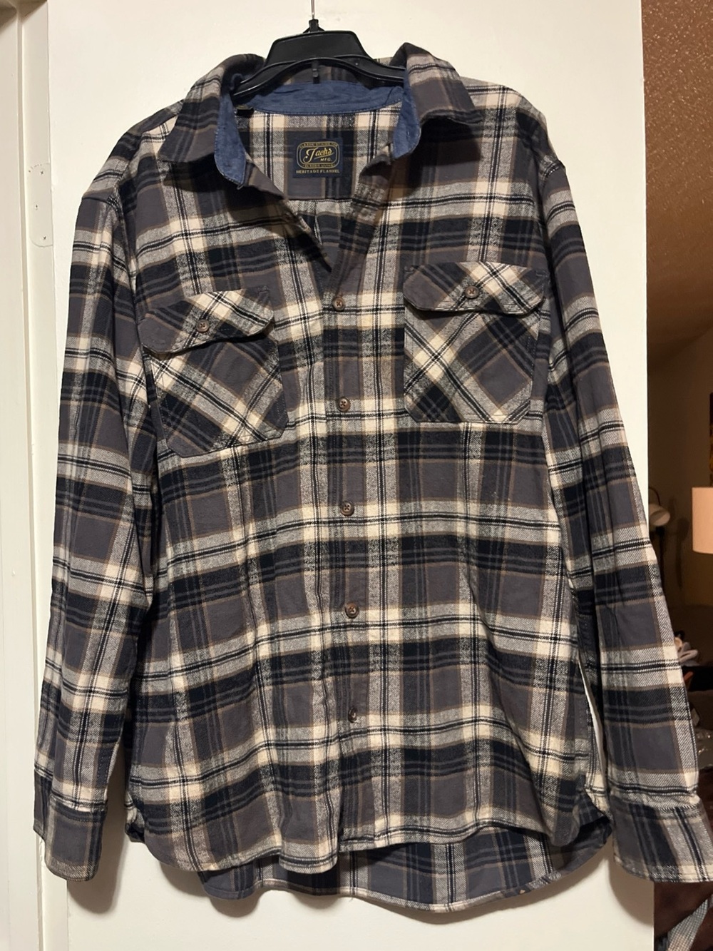 Jachs Heritage Flannel Plaid Shirt Jacket in Navy, Cream and Tan